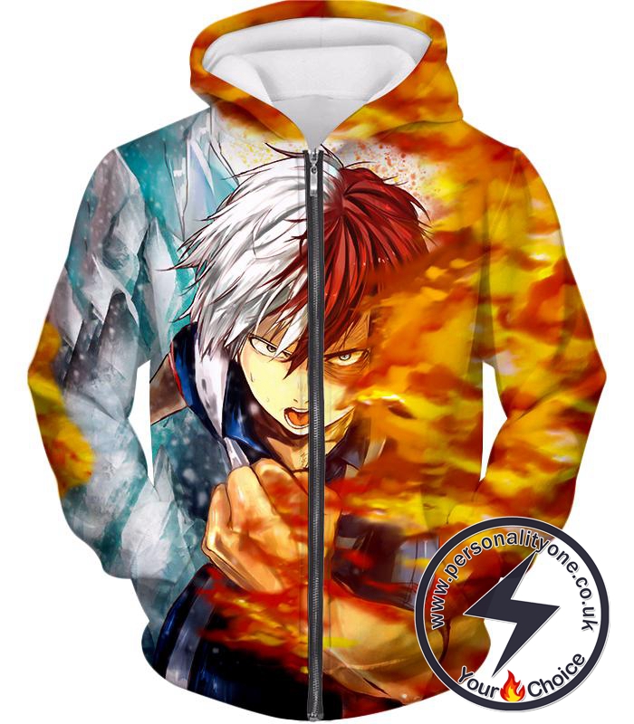 My Hero Academia Favourite Anime Hero Shoto Todoroki Awesome Half Cold Half Hot Promo Zip Up Hoodie